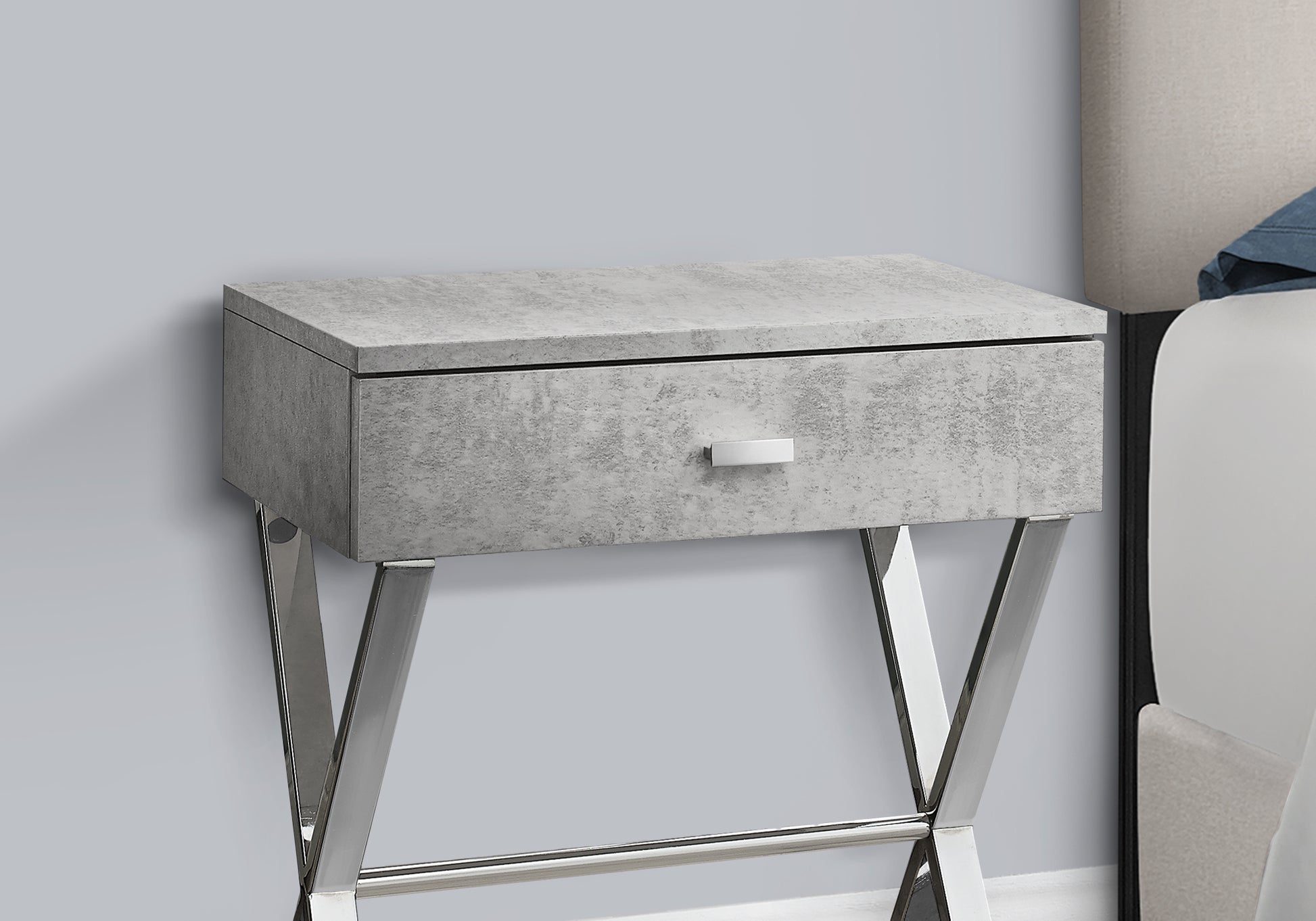 18 Inch Grey Side Table with Chrome Metal Base