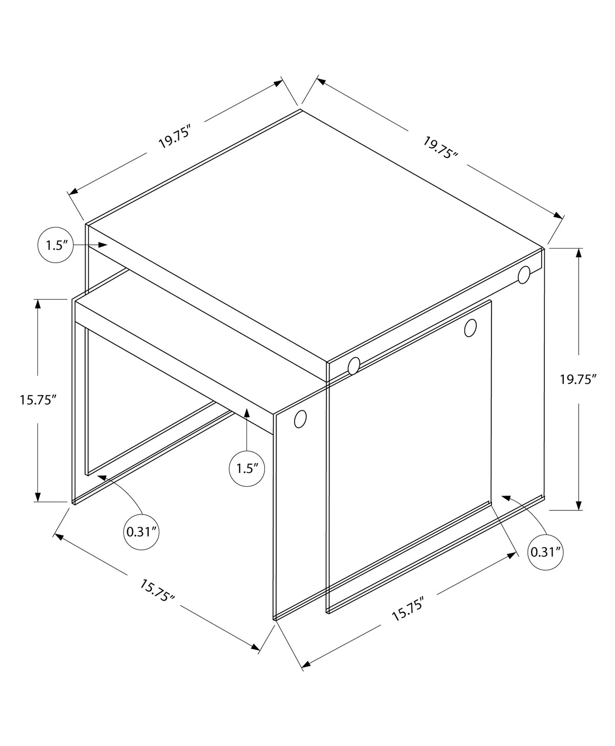 White Nesting Tables Set of 2 - MDF & Glass for Living Room