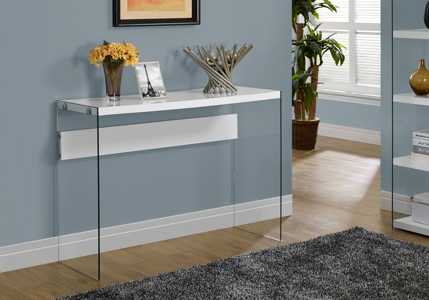 44" White Glass Console Table - Modern Accent Table