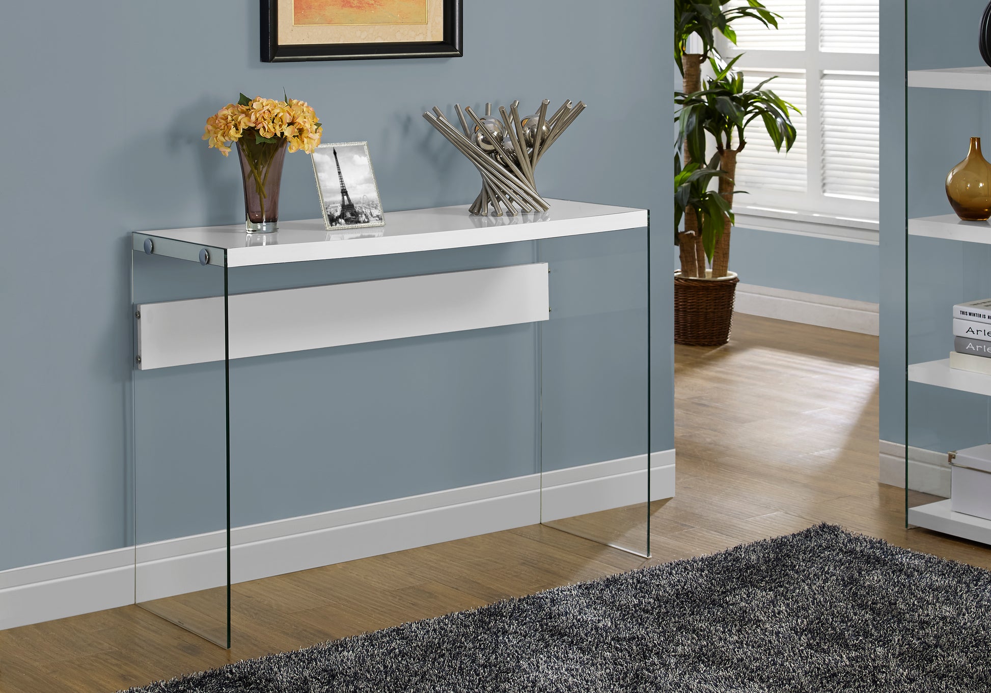 44" White Glass Console Table - Modern Accent Table