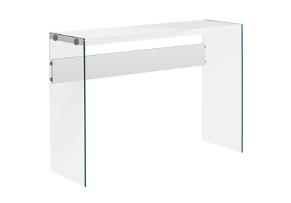 Accent Table, Console, Entryway, Narrow, Sofa, Living Room, Bedroom, Glossy White Laminate, Clear Tempered Glass, Contemporary, Modern