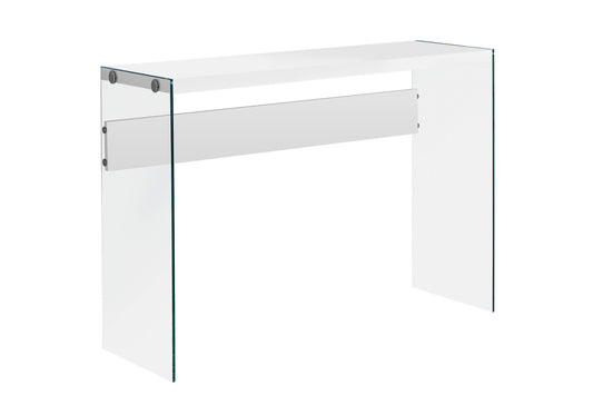 Accent Table, Console, Entryway, Narrow, Sofa, Living Room, Bedroom, Glossy White Laminate, Clear Tempered Glass, Contemporary, Modern