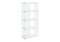 Bookshelf, Bookcase, Etagere, 5 Tier, 60"h, Office, Bedroom, Glossy White Laminate, Clear Tempered Glass, Contemporary, Modern