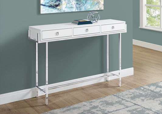 White Particle Board Accent Table with Drawers for Living Room