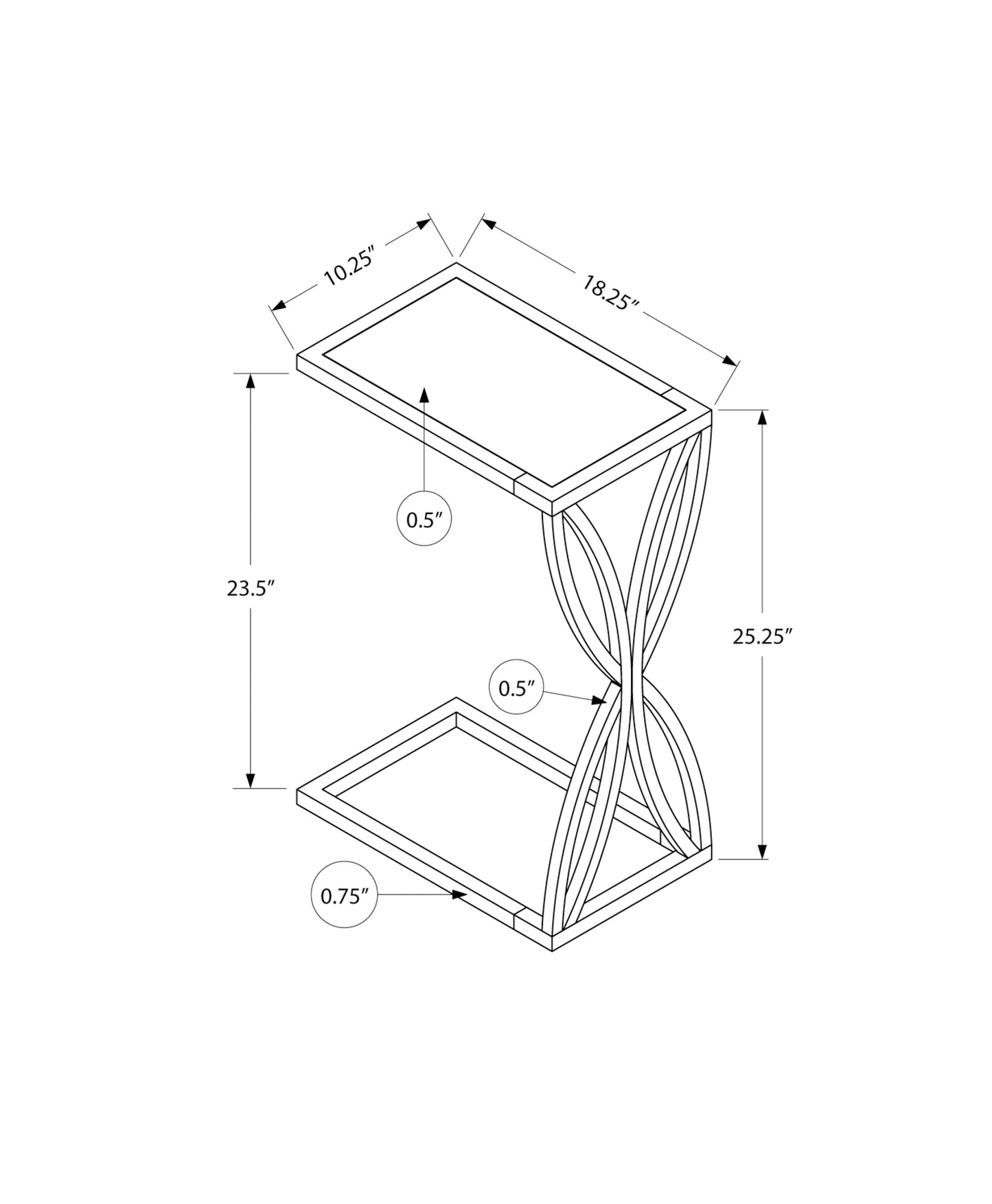 Grey Metal C-Shaped Accent Table - Living Room Side Table
