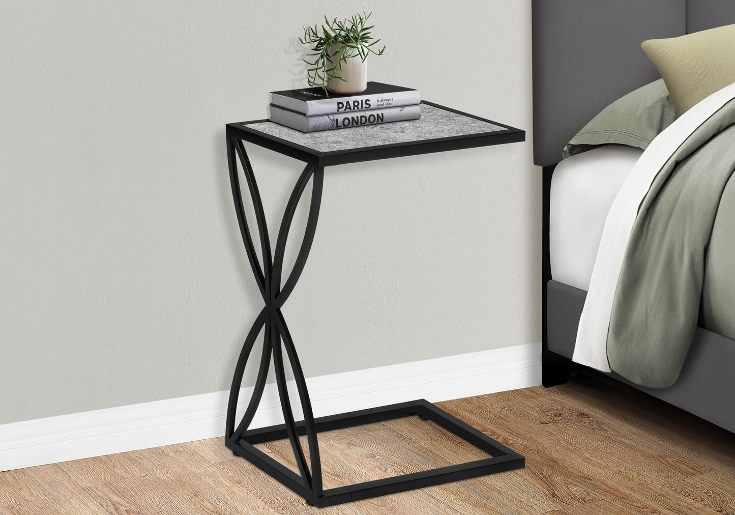 Grey Metal C-Shaped Accent Table - Living Room Side Table