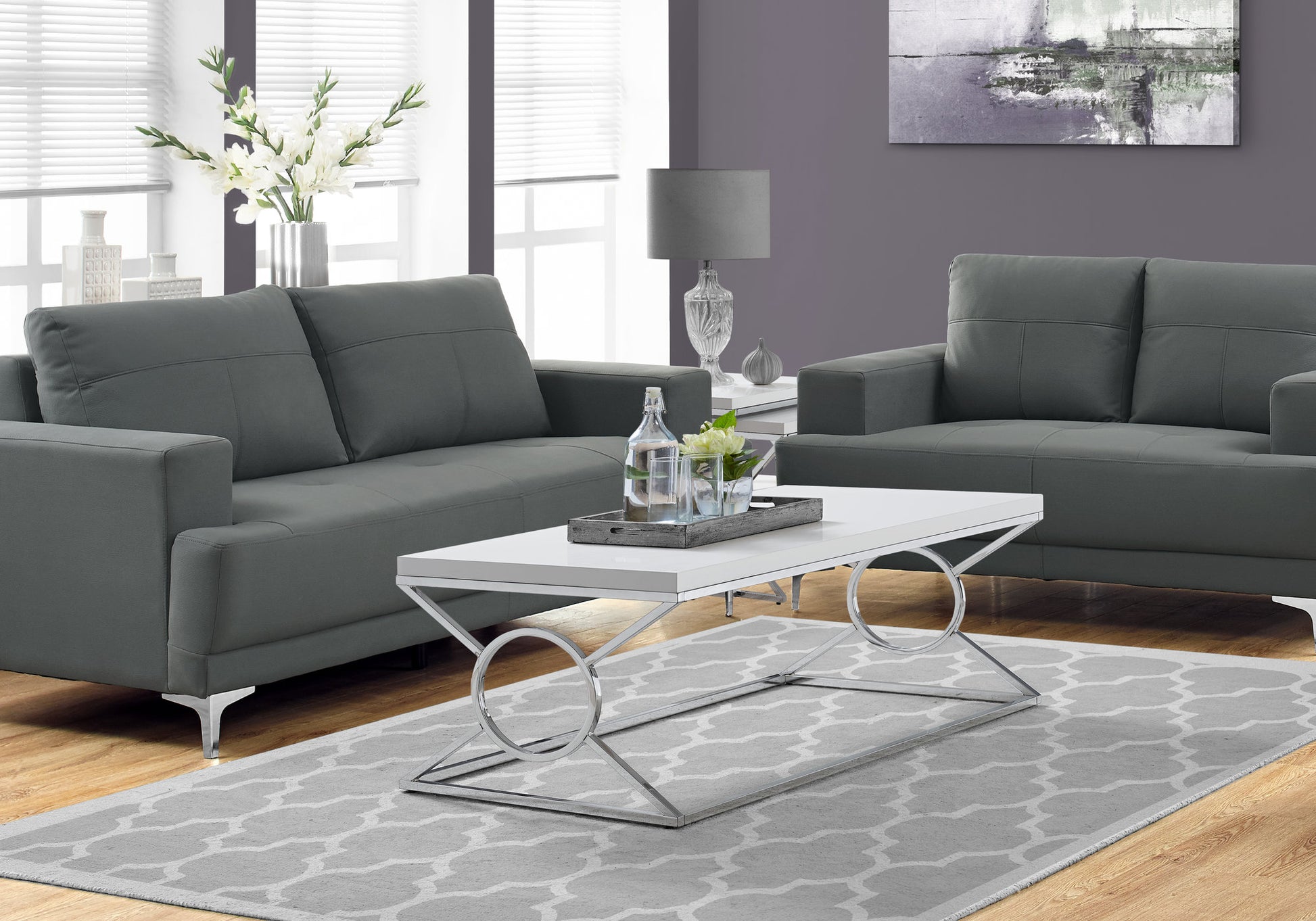 44" White Metal Coffee Table - Modern Living Room Table