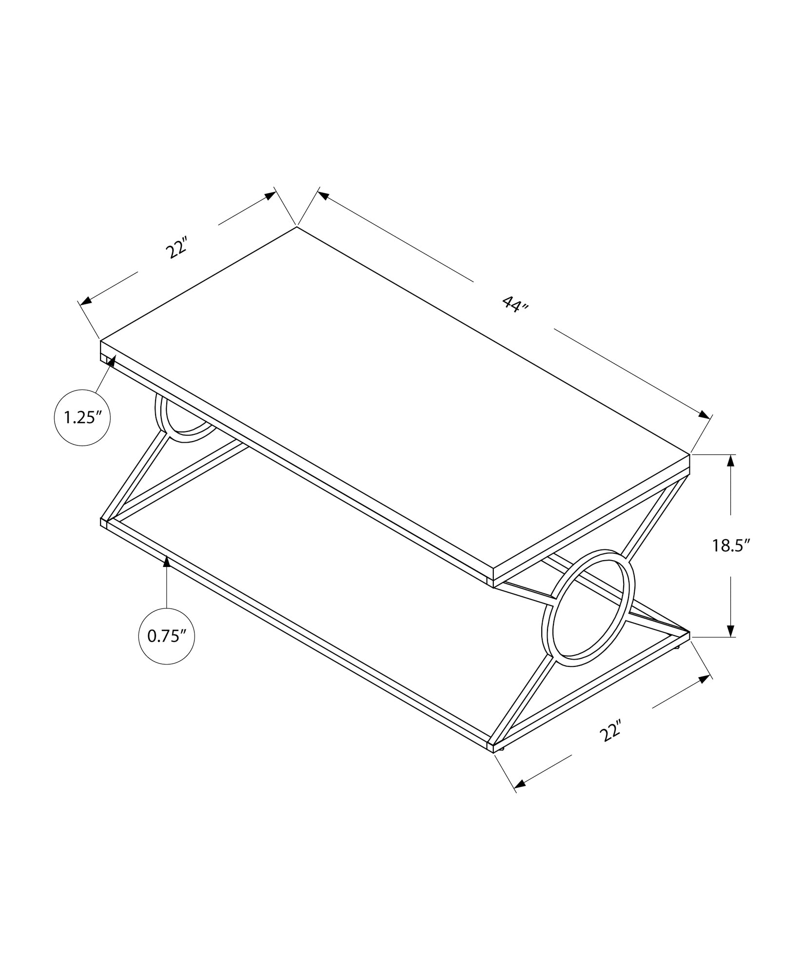 44" White Metal Coffee Table - Modern Living Room Table