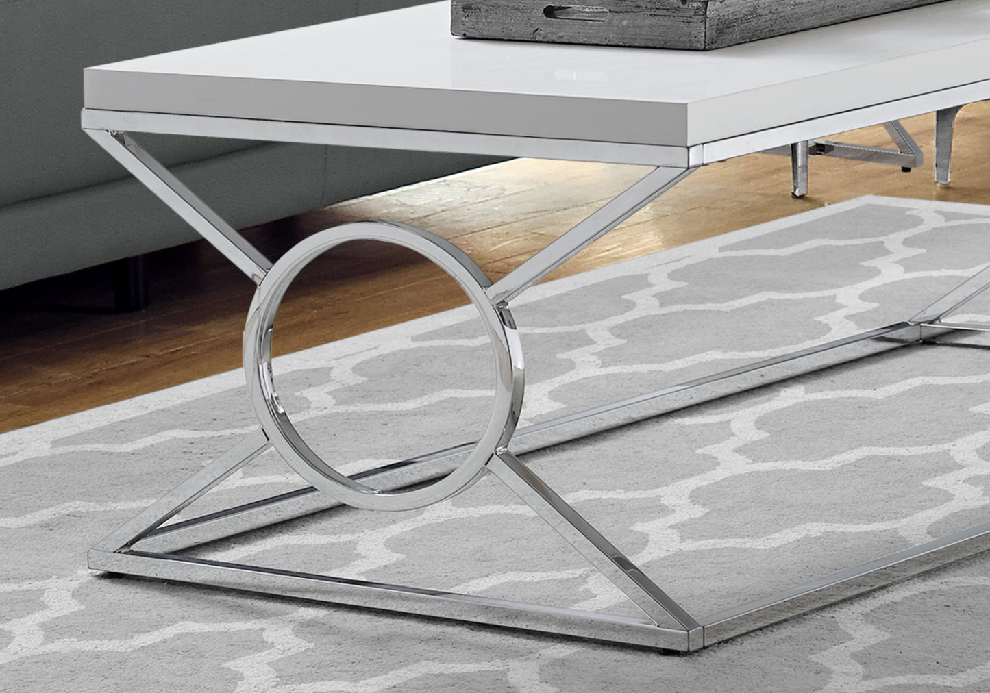 44" White Metal Coffee Table - Modern Living Room Table
