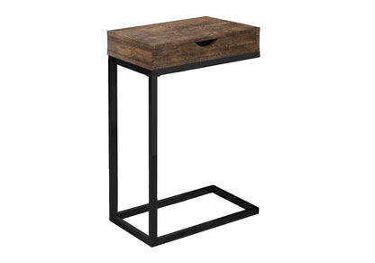 Brown Accent Table with Storage Drawer - Modern C-Shaped Design