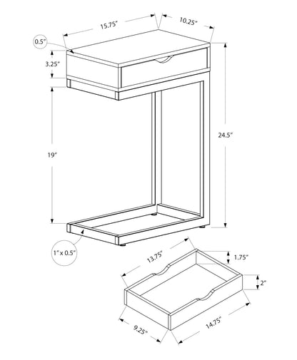 Brown Accent Table with Storage Drawer - Modern C-Shaped Design