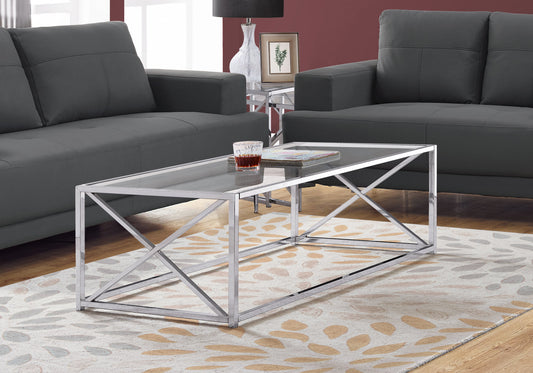 44" Chrome Metal Accent Coffee Table - Clear Glass Top