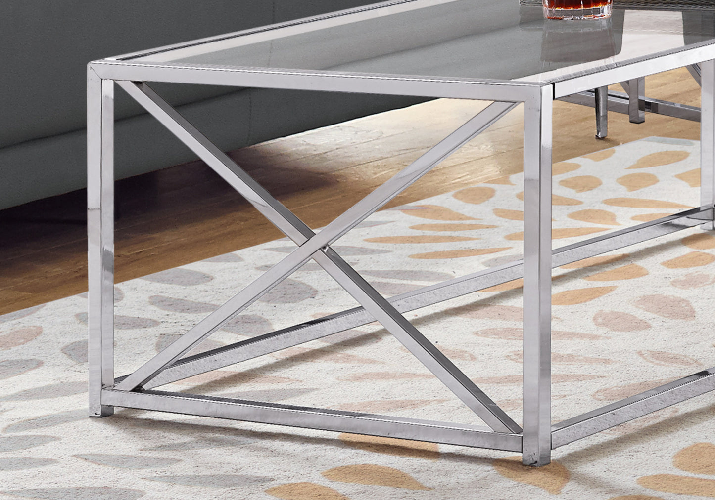 44" Chrome Metal Accent Coffee Table - Clear Glass Top