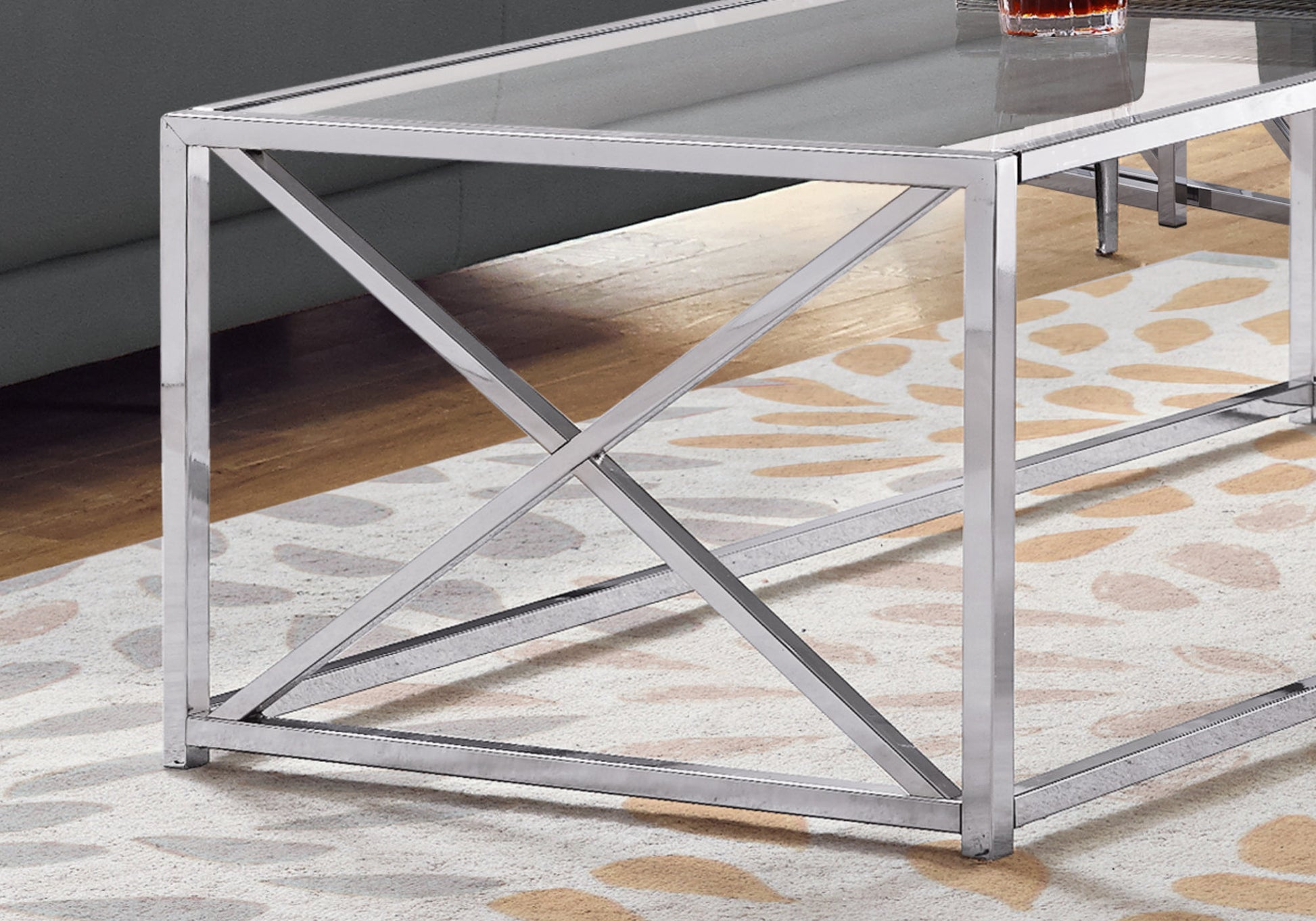 44" Chrome Metal Accent Coffee Table - Clear Glass Top