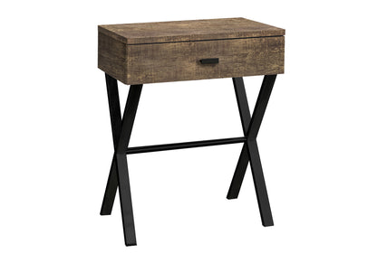 Brown Reclaimed Wood Side Table with Black Metal Base for Living Room