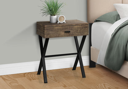 Brown Reclaimed Wood Side Table with Black Metal Base for Living Room