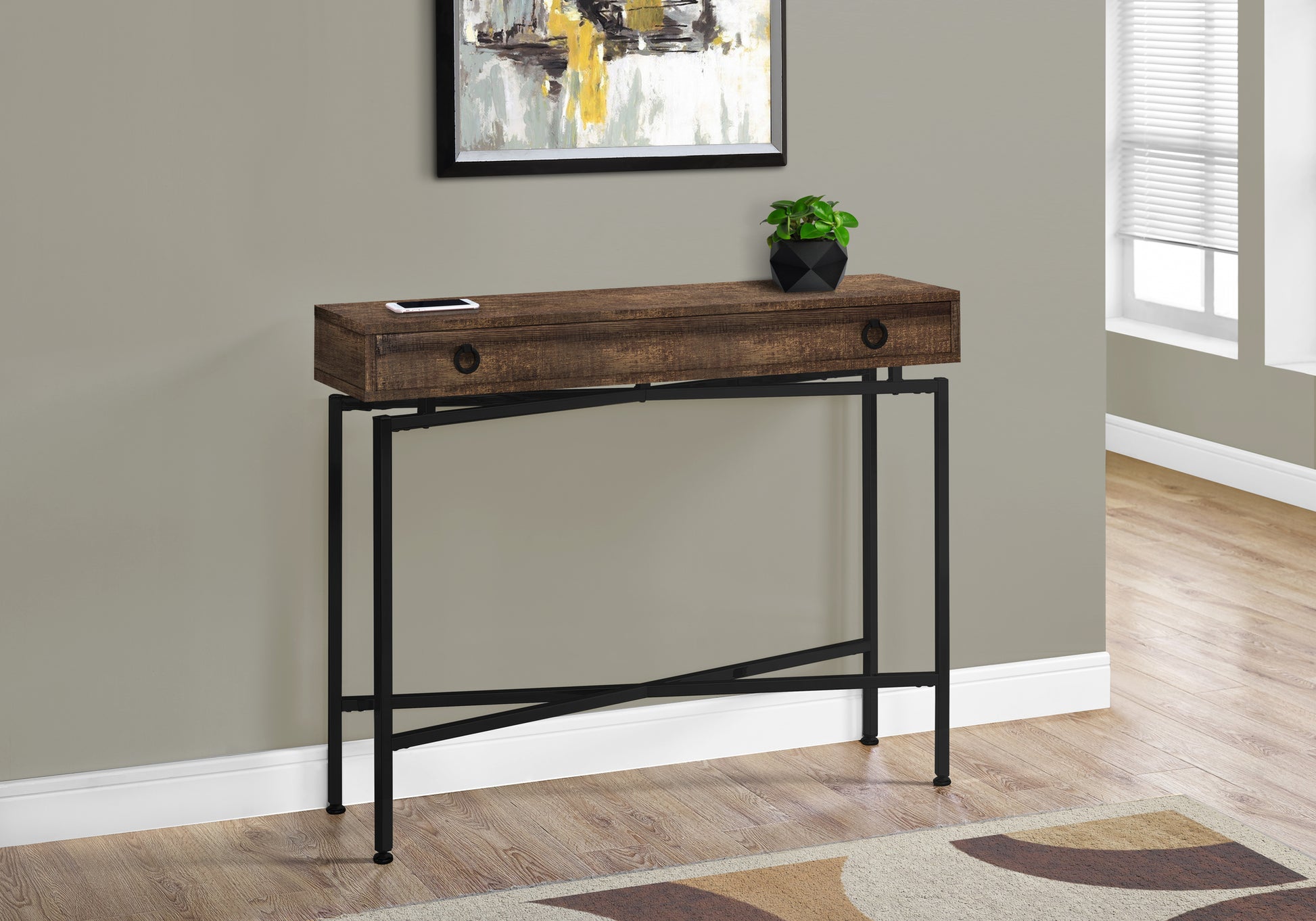 Brown Entryway Accent Table with Storage Drawer