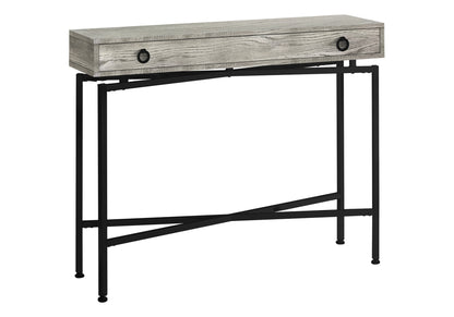 Accent Table, Console, Entryway, Narrow, Sofa, Storage Drawer, Living Room, Bedroom, Grey Laminate, Black Metal, Contemporary, Modern