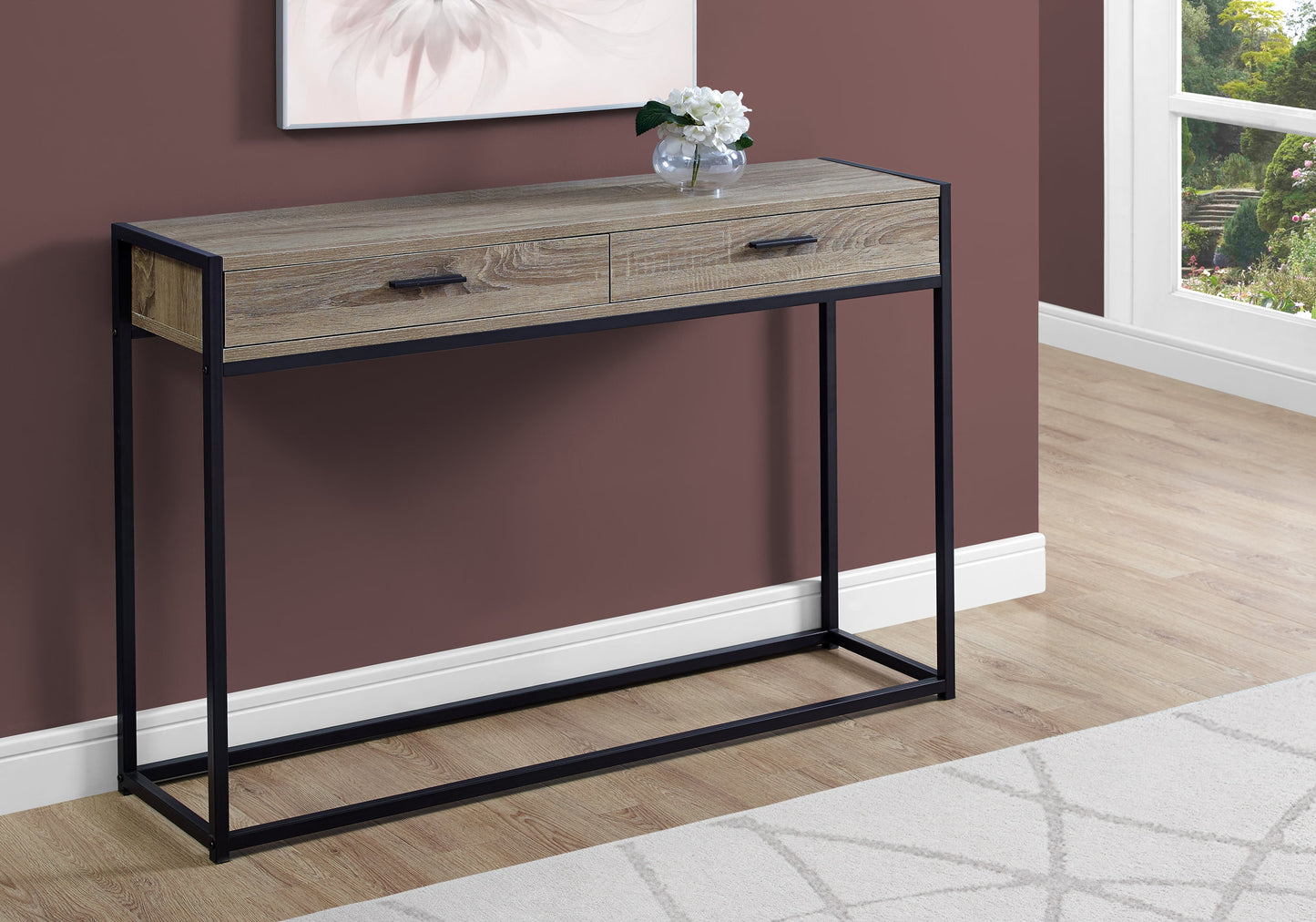 Taupe MDF Console Table with Storage Drawers for Entryway for Living Room