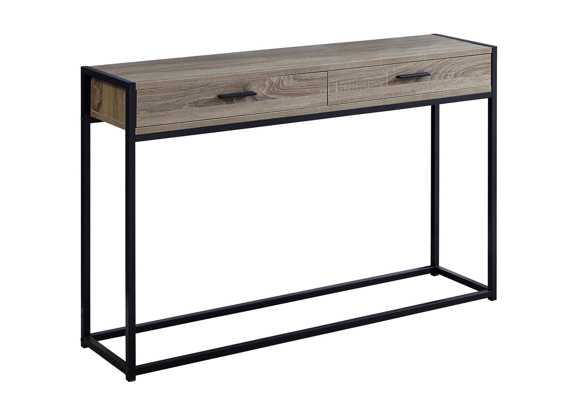 Accent Table, Console, Entryway, Narrow, Sofa, Storage Drawer, Living Room, Bedroom, Brown Laminate, Black Metal, Contemporary, Modern