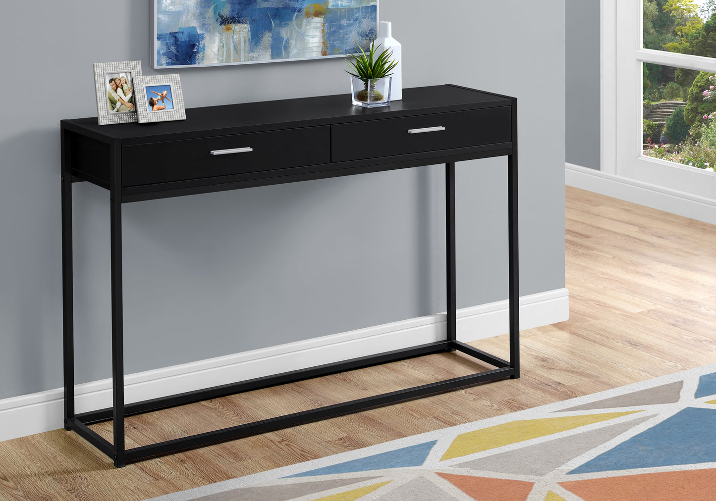 Black MDF Console Table with Storage Drawers for Living Room
