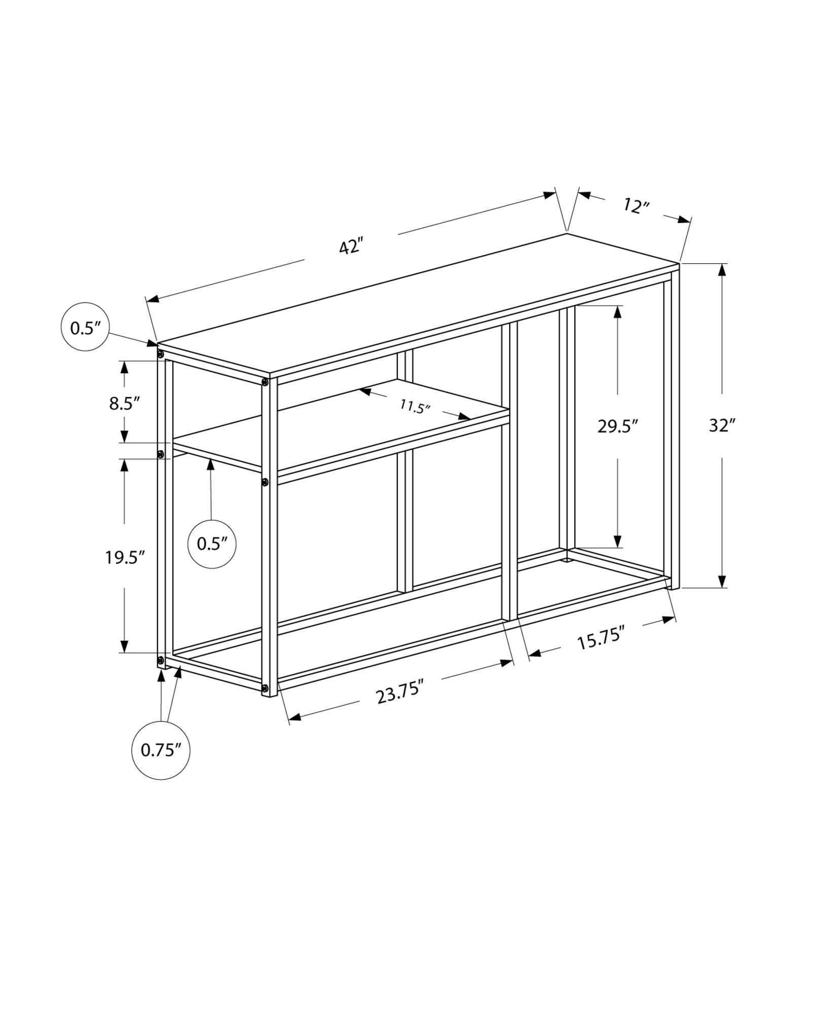 Grey MDF Console Table - 42" Storage Table for Living Room