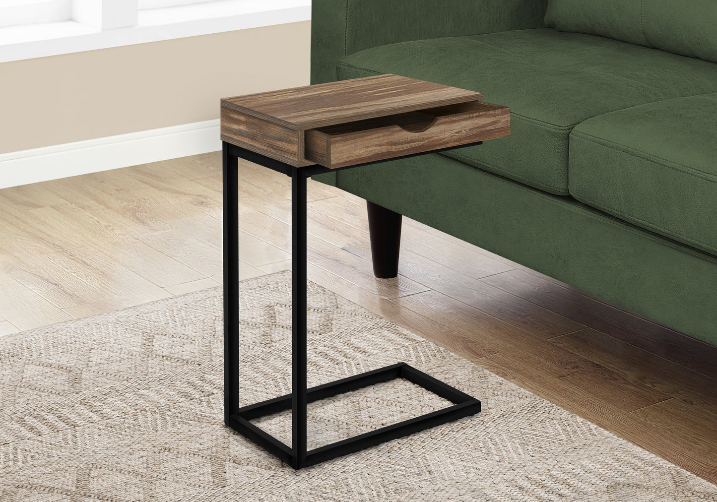 Brown Metal Accent Table with Storage Drawer