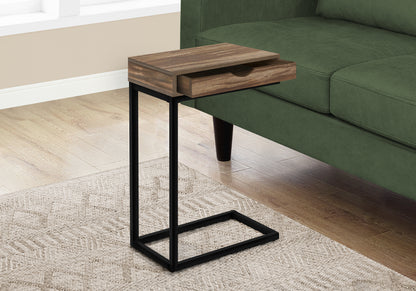 Brown Metal Accent Table with Storage Drawer