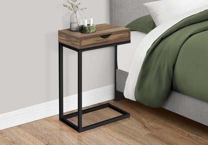 Brown Metal Accent Table with Storage Drawer