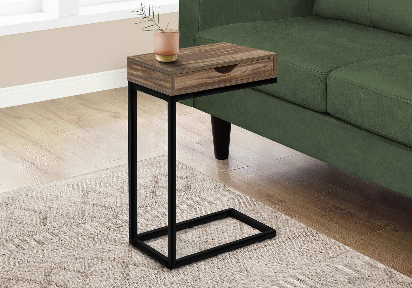Brown Metal Accent Table with Storage Drawer