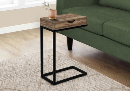 Brown Metal Accent Table with Storage Drawer