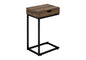 Accent Table, C-shaped, End, Side, Snack, Storage Drawer, Living Room, Bedroom, Brown Laminate, Black Metal, Contemporary, Modern