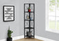 Bookshelf, Bookcase, Etagere, Corner, 4 Tier, 60"h, Office, Bedroom, Black Laminate, Black Metal, Contemporary, Modern