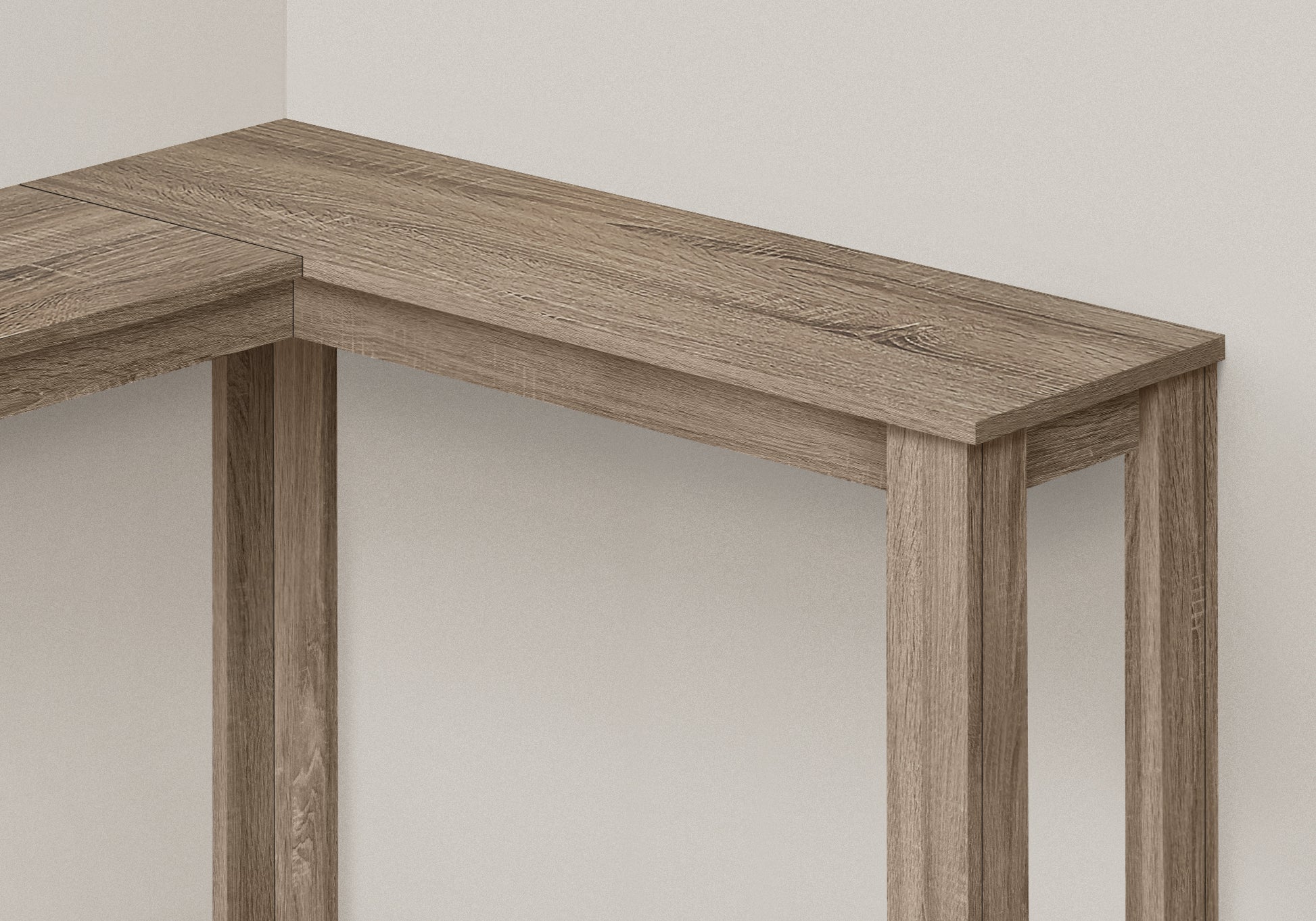 Taupe Entry Console Table with Corner Design for Hallway Storage for Living Room