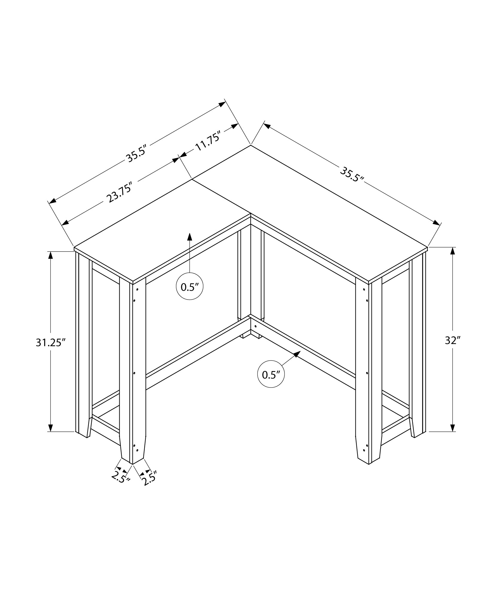 Espresso Corner Entryway Table - 35.5" L x 11.75" D