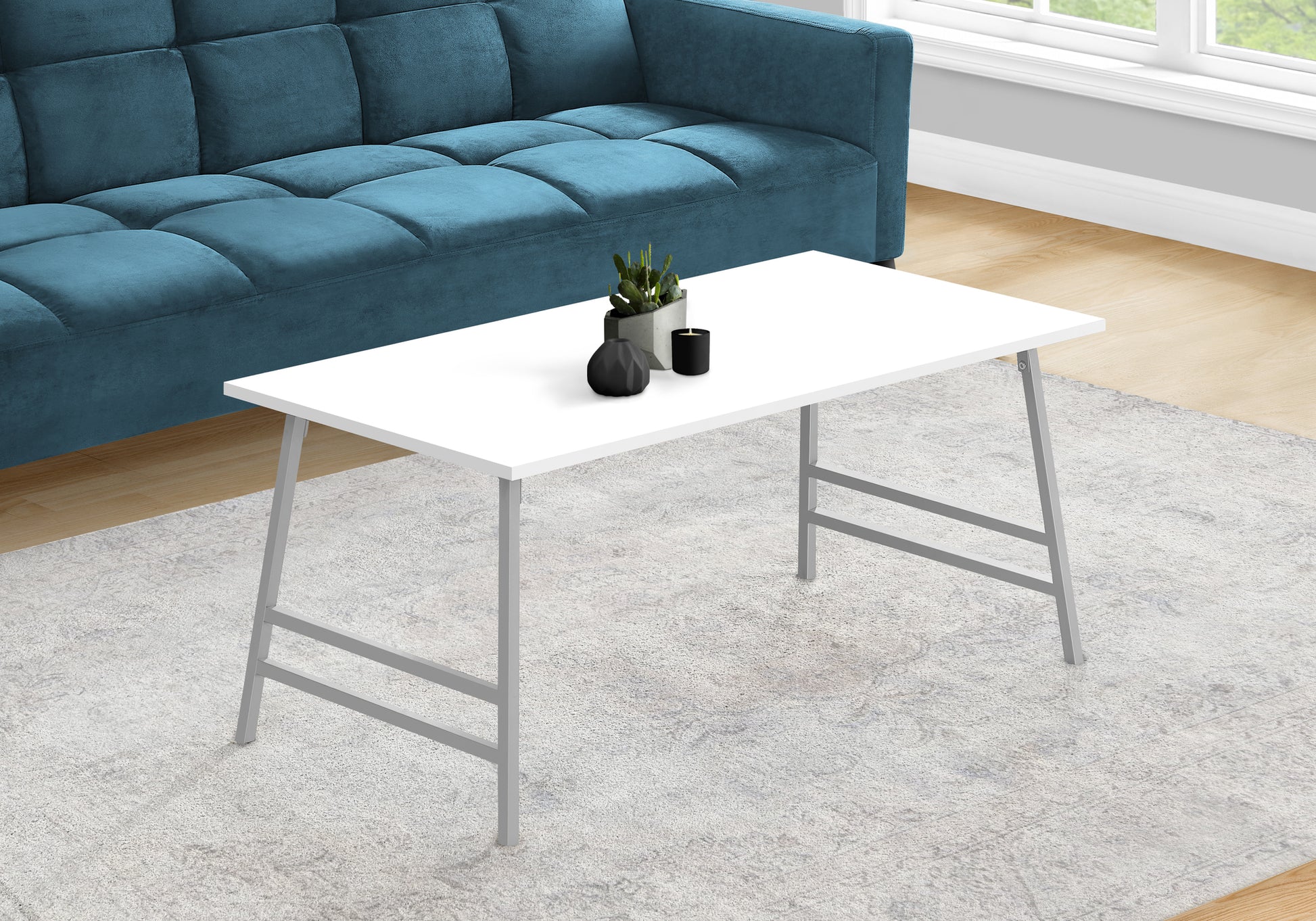 White Rectangular Coffee Table - 40" Modern Accent Table