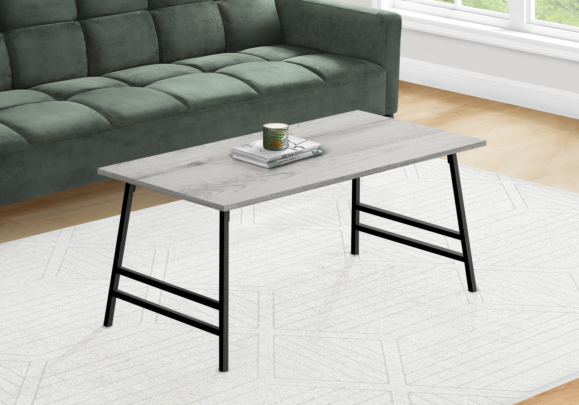 Coffee Table, Accent, Cocktail, Rectangular, Living Room, 40"l, Grey Laminate, Black Metal, Contemporary, Modern