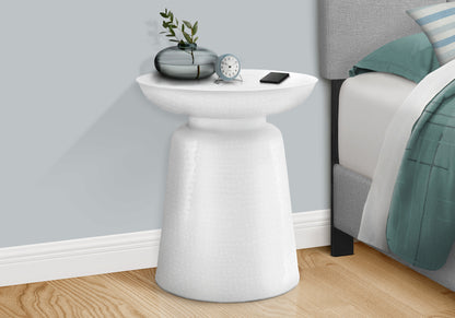 Accent Table, Drum, Side, End, Nightstand, Lamp, Living Room, Bedroom, White Metal, Contemporary, Modern