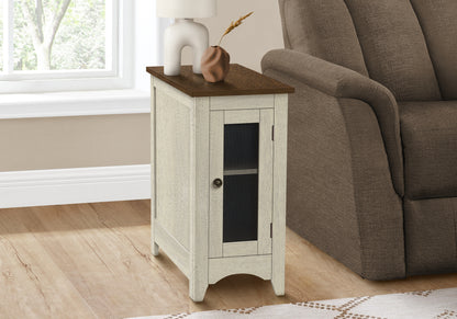 Accent Table, End, Side Table, Narrow, Nightstand, Bedroom, Lamp, Storage, Antique White Veneer, Brown Veneer, Transitional