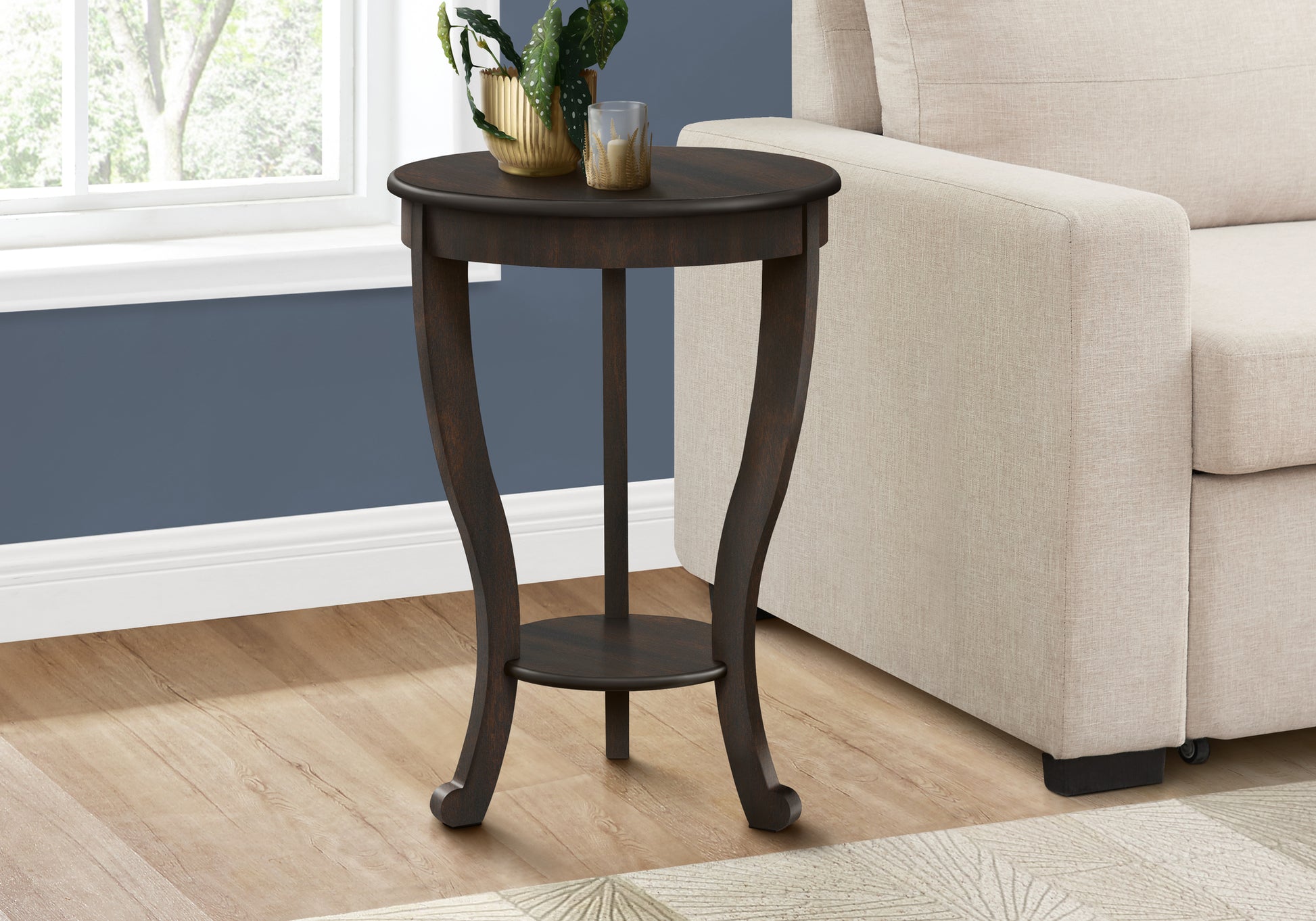 Accent Table, 2 Tier, Bedroom, End, Lamp, Nightstand, Round, Side Table, Brown Veneer, Traditional
