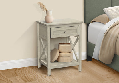 Accent Table, End, Side Table, 2 Tier, Bedroom, Nightstand, Lamp, Storage Drawer, Antique White Veneer, Transitional