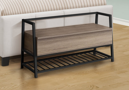 Bench, Entryway, Hallway, Storage, 42" Rectangular, Brown Laminate, Black Metal, Contemporary, Modern