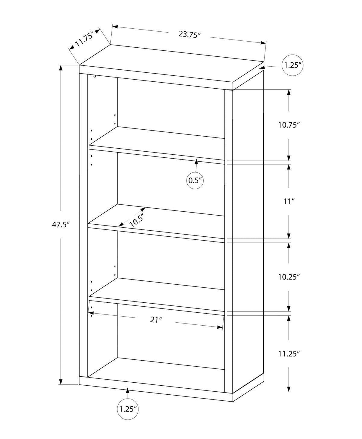 5-Tier White Bookshelf - 48" Tall Storage & Display Unit