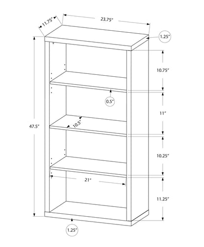 Taupe Particle Board 47.5" Bookshelf - 4 Shelves for Living Room