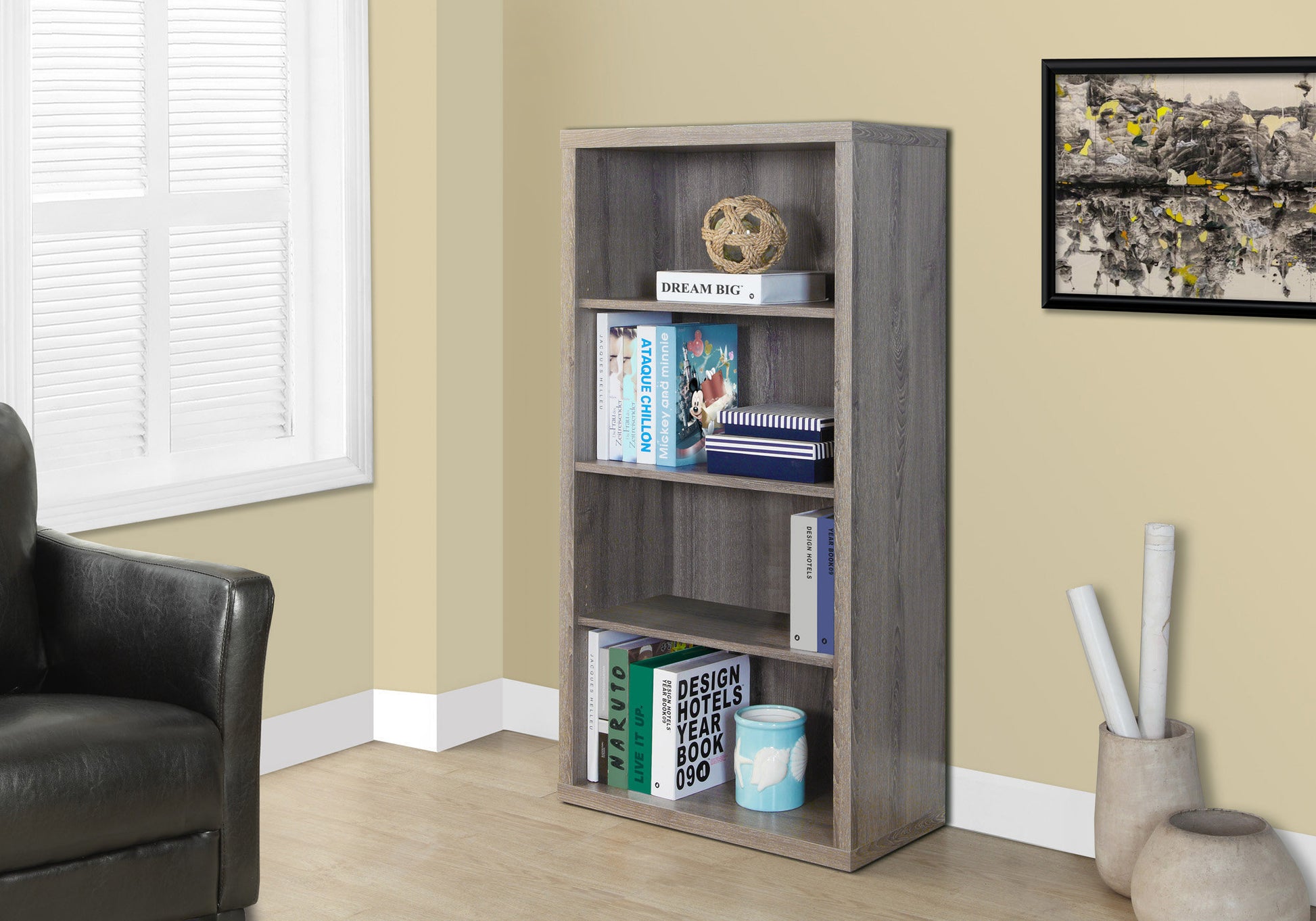 Taupe Particle Board 47.5" Bookshelf - 4 Shelves for Living Room