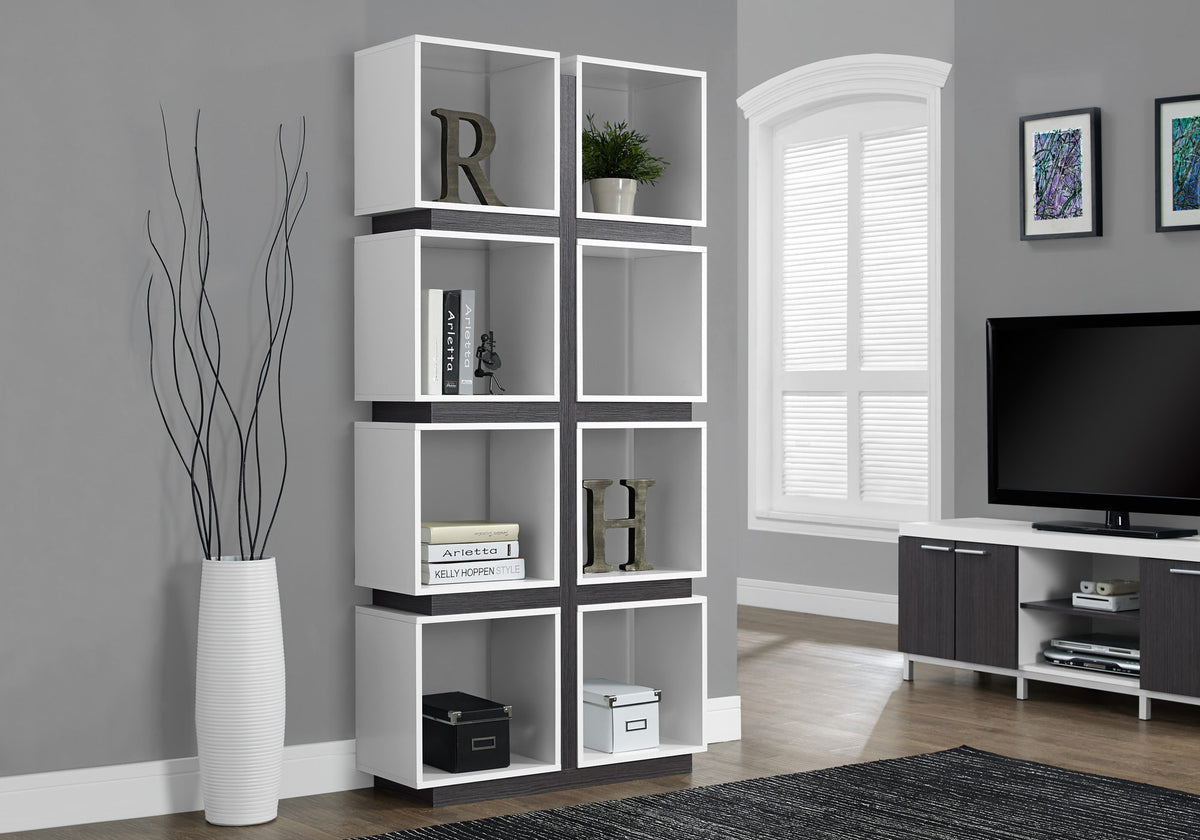 White & Cedar Grey 5-Tier Bookshelf - Display, Shelving Etagere