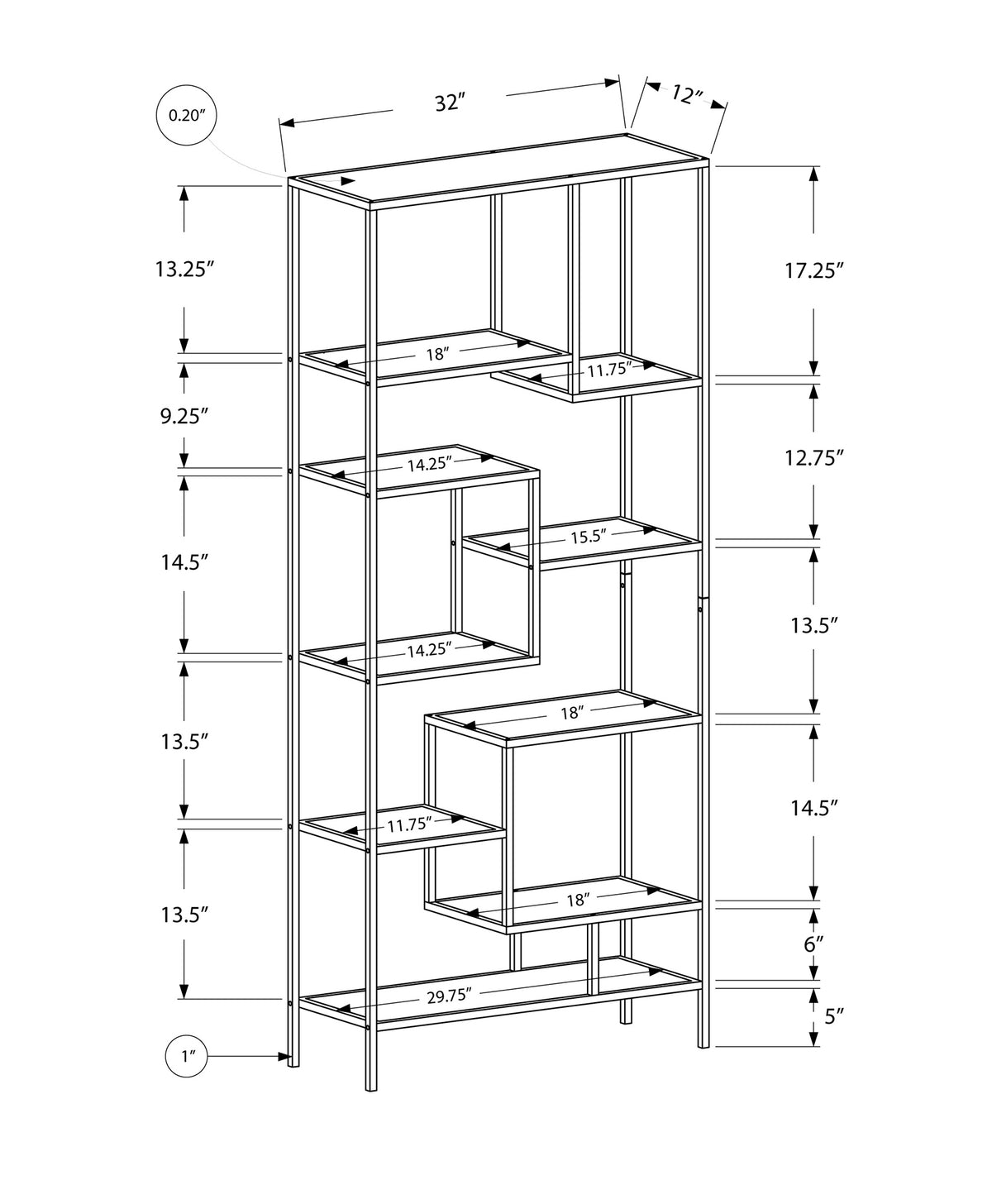 Silver Tempered Glass Bookshelf - 72" Display Etagere