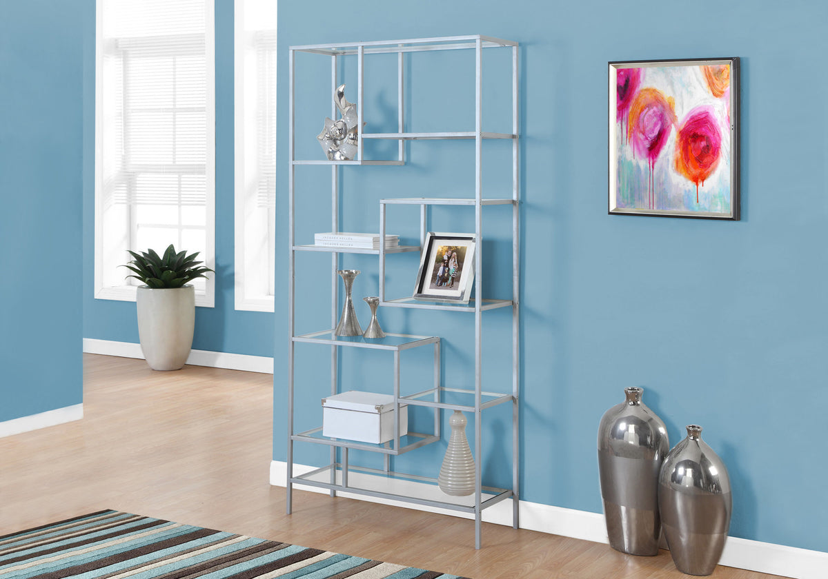 Silver Tempered Glass Bookshelf - 72" Display Etagere