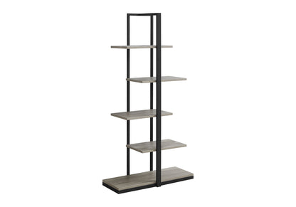 Bookshelf, Bookcase, Etagere, 5 Tier, 60"h, Office, Bedroom, Brown Laminate, Black Metal, Contemporary, Modern