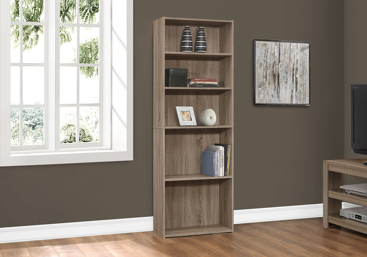 Taupe Particle Board Bookshelf 72" Tall - 3 Shelves